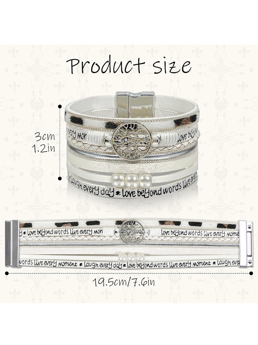 Anthropologie Multi-Strand White and Silver Tree of Life Wrap Bracelet - Picture 4 of 4